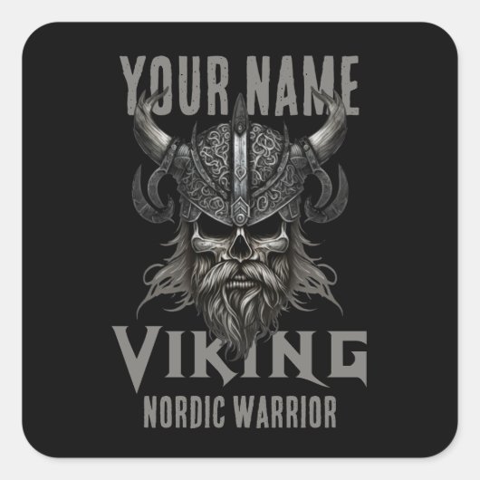 Gepersonaliseerde NAAM Viking Warrior Heritage Vierkante Sticker (Voorkant)