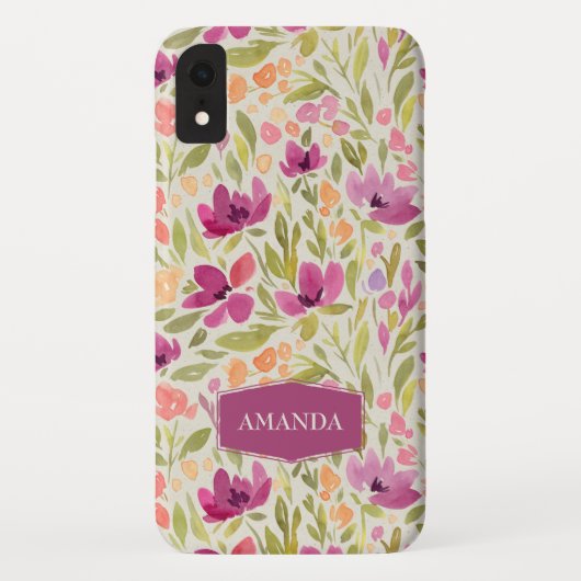 Gepersonaliseerde naam Violet bloemenpatroon Case-Mate iPhone Case (Achterkant)