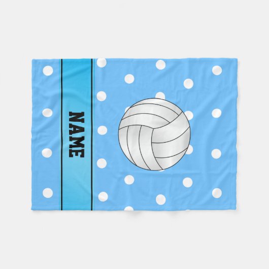 Gepersonaliseerde naam volleybal blauw wit stippen fleece deken (Voorkant (Horizontaal))