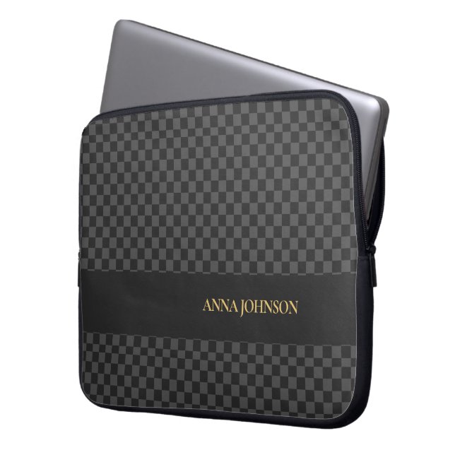 Gepersonaliseerde naam voor geruit patroon laptop sleeve (Voorkant Links)
