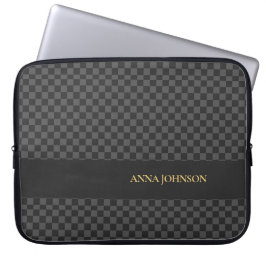 Gepersonaliseerde naam voor geruit patroon laptop sleeve