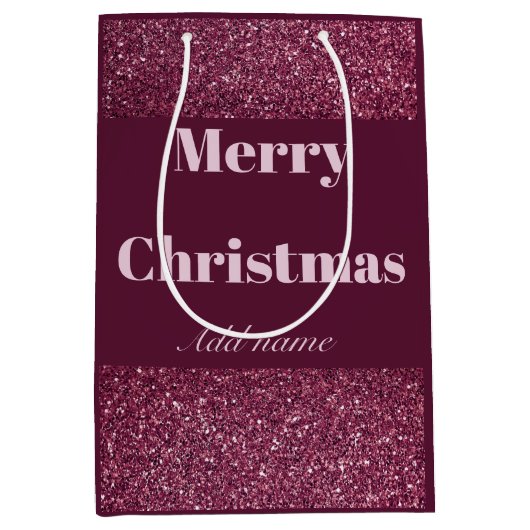 Gepersonaliseerde naam vrolijk kerstcadeau tas medium cadeauzakje (Voorkant)