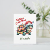 Gepersonaliseerde naam Vrolijke Kerstschildpad in Briefkaart (Staand voorkant)