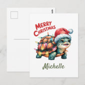 Gepersonaliseerde naam Vrolijke Kerstschildpad in Briefkaart (Voorkant / Achterkant)