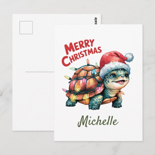 Gepersonaliseerde naam Vrolijke Kerstschildpad in Briefkaart (Voorkant / Achterkant)