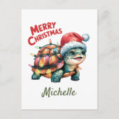 Gepersonaliseerde naam Vrolijke Kerstschildpad in Briefkaart (Voorkant)