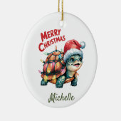 Gepersonaliseerde naam Vrolijke Kerstschildpad in  Keramisch Ornament (Rechts)