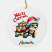 Gepersonaliseerde naam Vrolijke Kerstschildpad in  Keramisch Ornament (Voorkant)