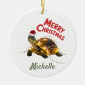 Gepersonaliseerde naam Vrolijke Kerstschildpad in Keramisch Ornament (Voorkant)