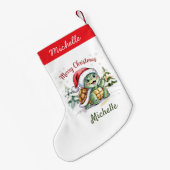 Gepersonaliseerde naam Vrolijke Kerstschildpad in Kleine Kerstsok (Achterkant (Hangend))