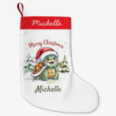 Gepersonaliseerde naam Vrolijke Kerstschildpad in Kleine Kerstsok (Voorkant)