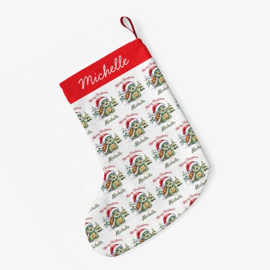 Gepersonaliseerde naam Vrolijke Kerstschildpad in  Kleine Kerstsok (Achterkant (Hangend))