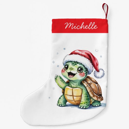 Gepersonaliseerde naam Vrolijke Kerstschildpad in  Kleine Kerstsok (Achterkant)
