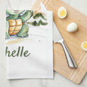 Gepersonaliseerde naam Vrolijke Kerstschildpad in Theedoek (Quarter Fold)