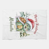 Gepersonaliseerde naam Vrolijke Kerstschildpad in Theedoek (Horizontaal)