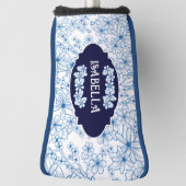 Gepersonaliseerde naam Vrouwelijk Blauw Bloempatro Golfheadcover (Draai 90)