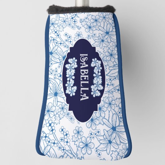 Gepersonaliseerde naam Vrouwelijk Blauw Bloempatro Golfheadcover (Draai 90)