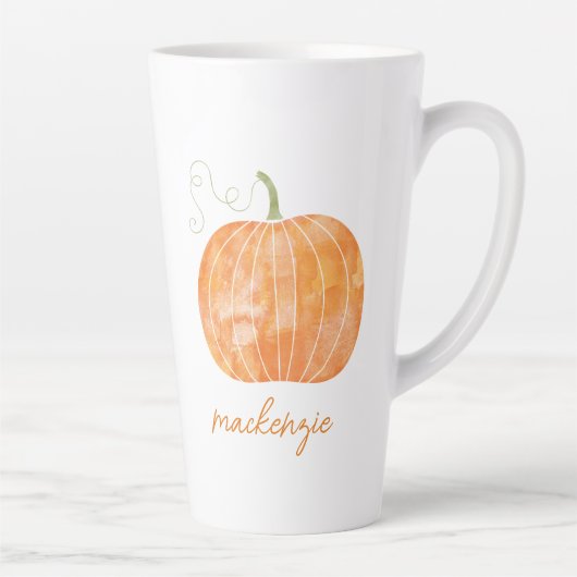 Gepersonaliseerde Naam Waterverf Pompoen Herfst He Latte Mok (Rechts)