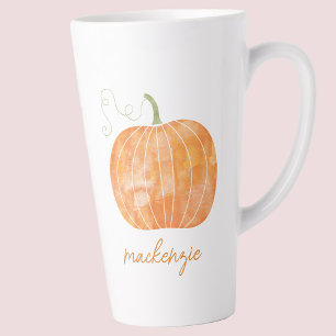 Gepersonaliseerde Naam Waterverf Pompoen Herfst He Latte Mok