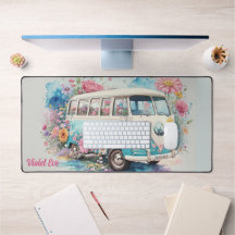 Gepersonaliseerde naam Waterverf Retro Bus Bloemen