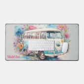 Gepersonaliseerde naam Waterverf Retro Bus Bloemen Bureaumat (Keyboard & Muis)