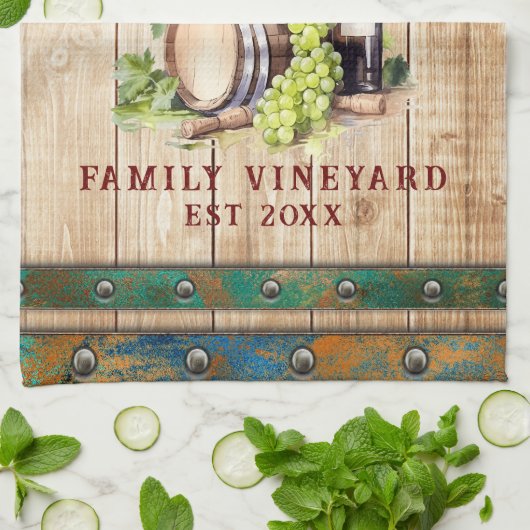 Gepersonaliseerde naam Waterverf Wijngaard houten  Theedoek (Gevouwen)