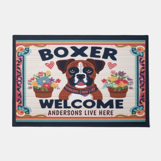 Gepersonaliseerde naam Welkom Boxer Hondenliefhebb Deurmat (Voorkant)