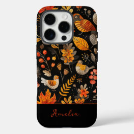 Gepersonaliseerde naam Whimsical Bird en Autumn Le iPhone 16 Pro Hoesje
