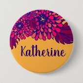 Gepersonaliseerde naam Whimsical Floral Pattern Ye Ronde Button 7,6 Cm (Voorkant)