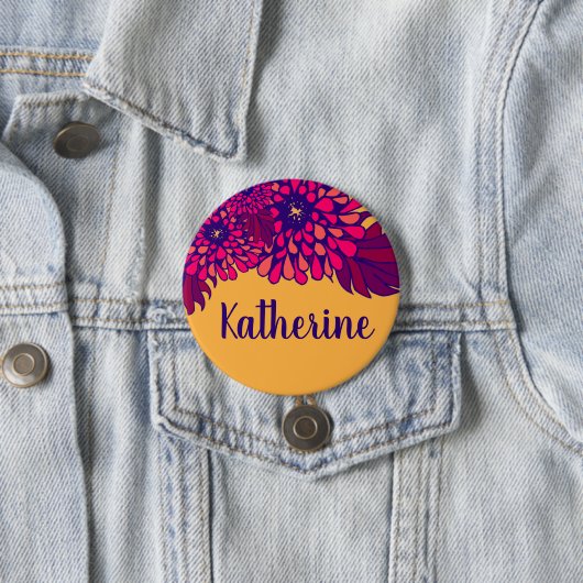 Gepersonaliseerde naam Whimsical Floral Pattern Ye Ronde Button 7,6 Cm (In situ)