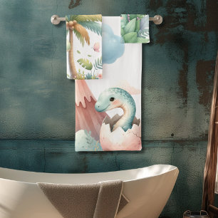 Gepersonaliseerde naam Whimsical Pastel Dinosaur Bad Handdoek