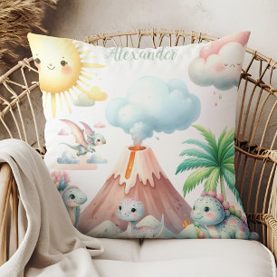 Gepersonaliseerde naam Whimsical Pastel Dinosaur Kussen