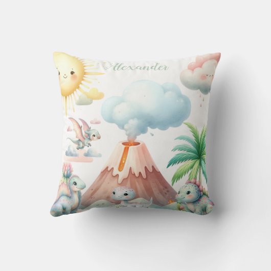 Gepersonaliseerde naam Whimsical Pastel Dinosaur Kussen (Achterkant)