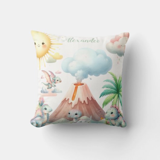 Gepersonaliseerde naam Whimsical Pastel Dinosaur Kussen (Voorkant)