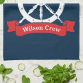 Gepersonaliseerde naam, wiel van het witte zeeschi theedoek (Gevouwen)