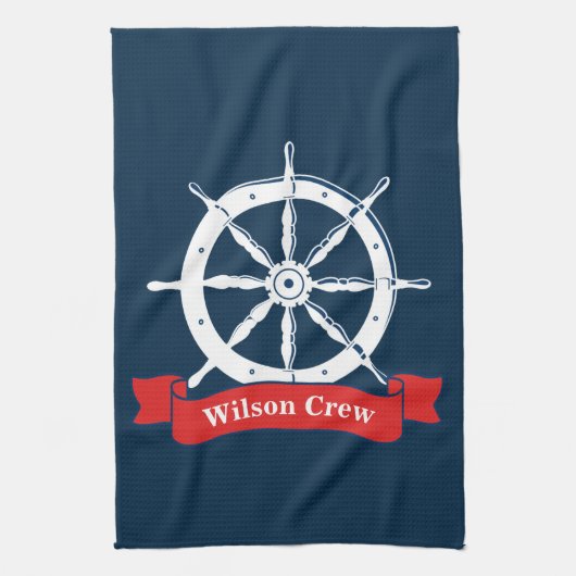Gepersonaliseerde naam, wiel van het witte zeeschi theedoek (Verticaal)
