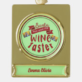 Gepersonaliseerde naam Wijnliefhebber Kerstmis Verguld Banner Ornament (Voorkant)