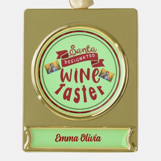 Gepersonaliseerde naam Wijnliefhebber Kerstmis Verguld Banner Ornament (Voorkant)