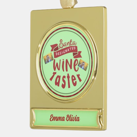Gepersonaliseerde naam Wijnliefhebber Kerstmis Verguld Banner Ornament (Links)