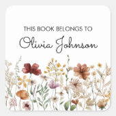 Gepersonaliseerde naam  Wildflower Bookplate Vierkante Sticker (Voorkant)