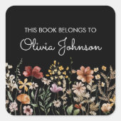 Gepersonaliseerde naam  Wildflower Bookplate Vierkante Sticker (Voorkant)