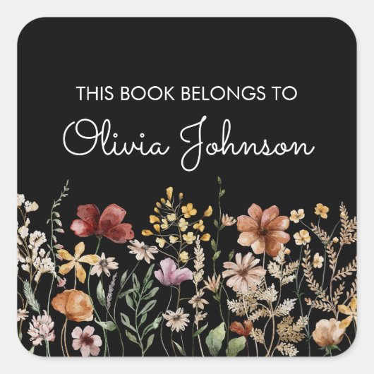 Gepersonaliseerde naam  Wildflower Bookplate Vierkante Sticker (Voorkant)
