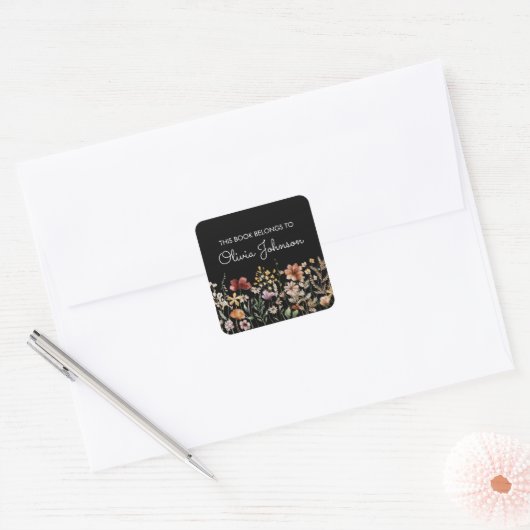 Gepersonaliseerde naam  Wildflower Bookplate Vierkante Sticker (Envelop)