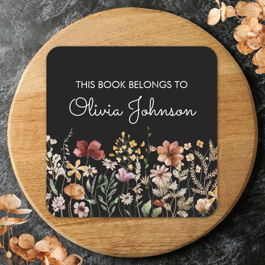 Gepersonaliseerde naam  Wildflower Bookplate Vierkante Sticker