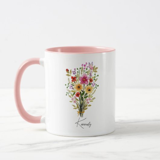 Gepersonaliseerde naam Wildflower Floral Pink Mok (Links)