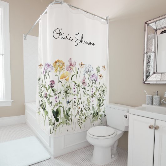 Gepersonaliseerde naam Wildflower Garden Douchegordijn (In situ)