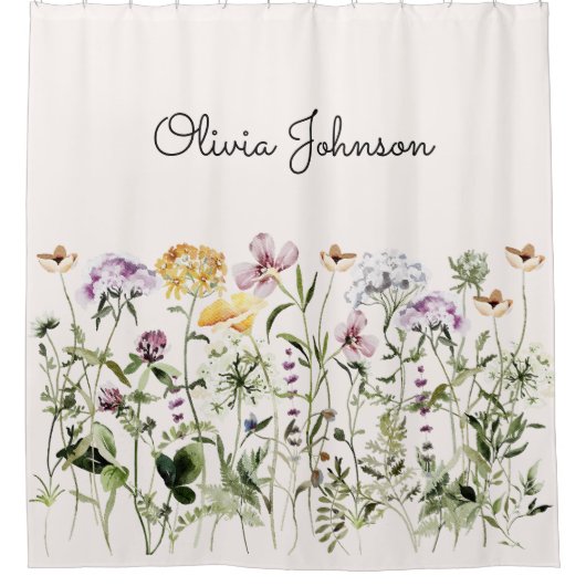 Gepersonaliseerde naam Wildflower Garden Douchegordijn (Voorkant)