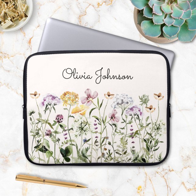 Gepersonaliseerde naam Wildflower Garden Laptop Sleeve (In situ)