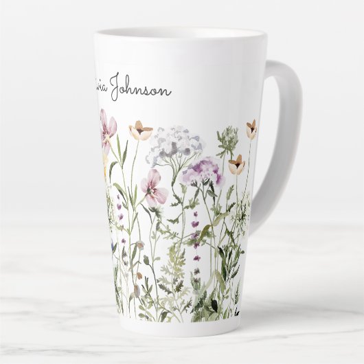Gepersonaliseerde naam Wildflower Garden Latte Mok (Rechterhoek)