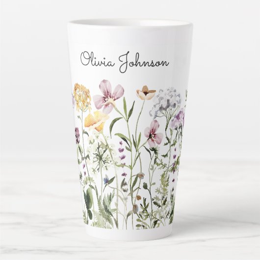 Gepersonaliseerde naam Wildflower Garden Latte Mok (Voorkant)